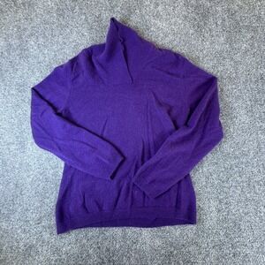 Prive Cashmere Sweater Women's M Purple Knitted Ribbed Hem Shawl Neck Pullover